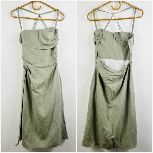 Jacquemus Linen La Robe Laurier Midi Dress Sage Green - Picture 11 of 15